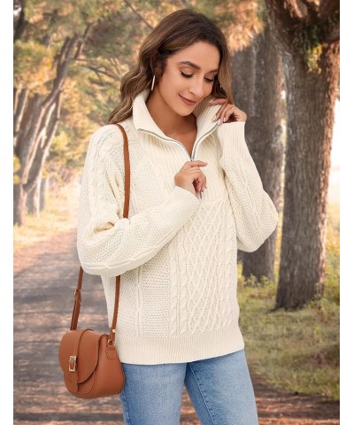 Womens Quarter Zip Pullover Sweaters Trendy Cable Knit Chunky Collared Fall Sweater 2023 Ladies Winter Tops Beige $21.65 Swea...