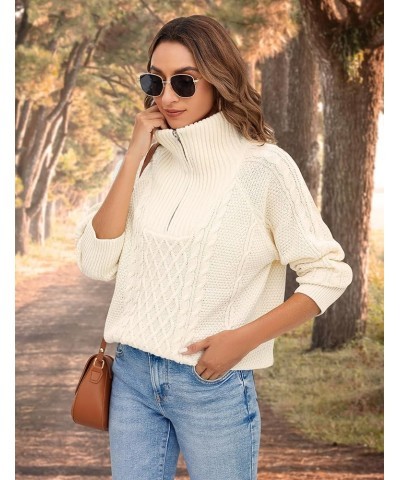 Womens Quarter Zip Pullover Sweaters Trendy Cable Knit Chunky Collared Fall Sweater 2023 Ladies Winter Tops Beige $21.65 Swea...