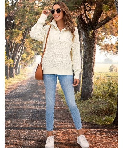 Womens Quarter Zip Pullover Sweaters Trendy Cable Knit Chunky Collared Fall Sweater 2023 Ladies Winter Tops Beige $21.65 Swea...