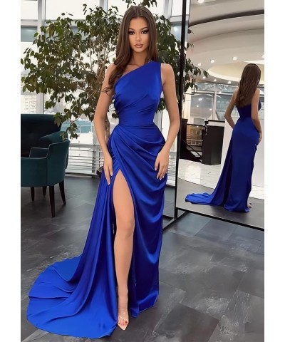 Women's One Shoulder Wrap Bridesmaid Dresses Long with Slit Pleats Satin Mermaid Formal Wedding Party Gowns YZTS083 Emerald G...