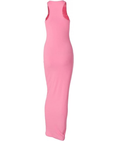 Women Clean Fit Short Sleeve Tank Top Dress Out Going Bodycon Maxi Dresses Summer Tight Ankle Length Long Dresses 18-18-pink ...