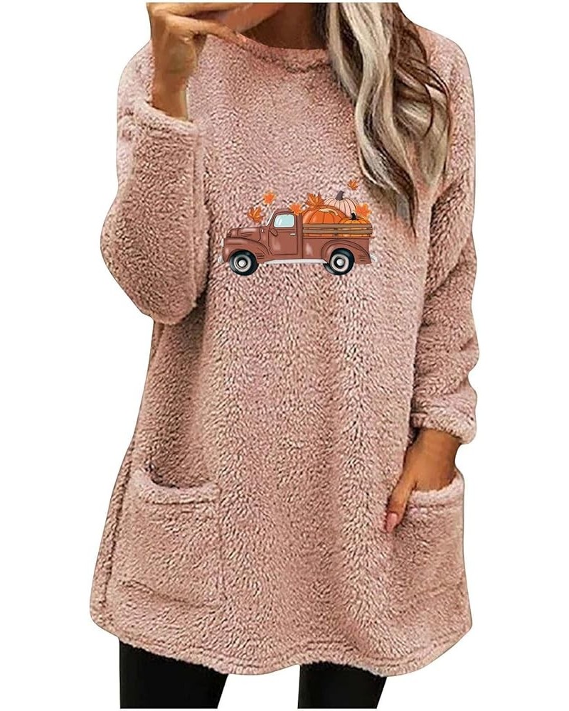 Fleece Sherpa Pullover for Women Casual Crewneck Pullover Winter Warm Faux Fur Sweatshirts Loungwear Tops with Pocket 04 Pink...