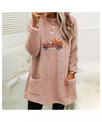 Fleece Sherpa Pullover for Women Casual Crewneck Pullover Winter Warm Faux Fur Sweatshirts Loungwear Tops with Pocket 04 Pink...