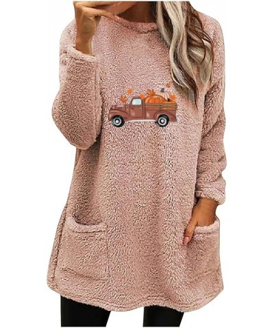 Fleece Sherpa Pullover for Women Casual Crewneck Pullover Winter Warm Faux Fur Sweatshirts Loungwear Tops with Pocket 04 Pink...