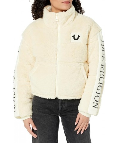 Women's Paneled Logo Puffer Jacket Winter White $60.35 Jackets