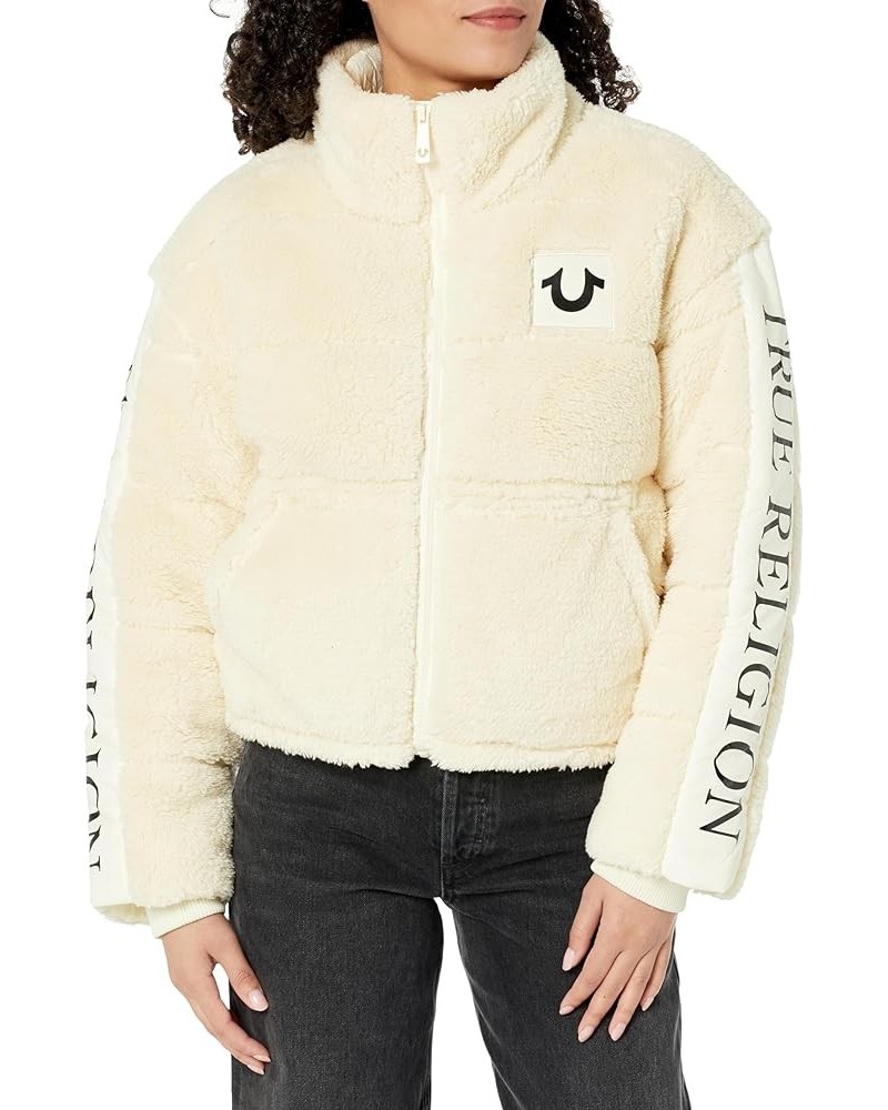 Women's Paneled Logo Puffer Jacket Winter White $60.35 Jackets