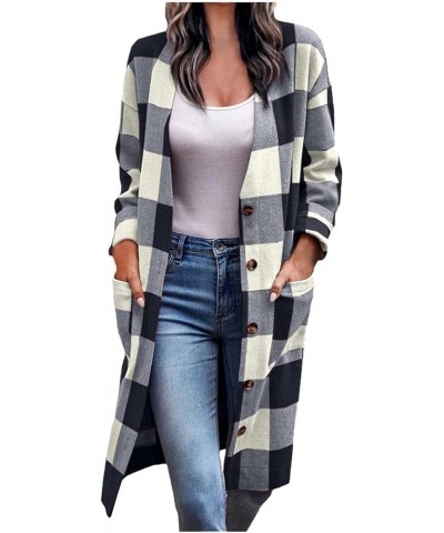 Women Brushed Flannel Shacket Jacket Plaid Shirt Fall Winter Long Sleeve Cardigan Wool Blend Button Down Pocket Coat 5-black ...