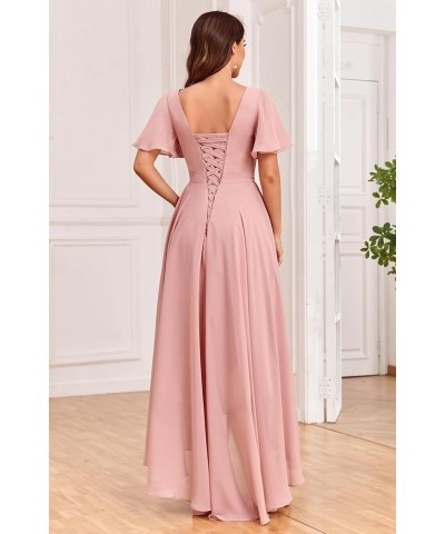 Women's Flutter Sleeve Bridesmaid Dresses with Pockets High Low Formal Dress Coral $30.23 Dresses