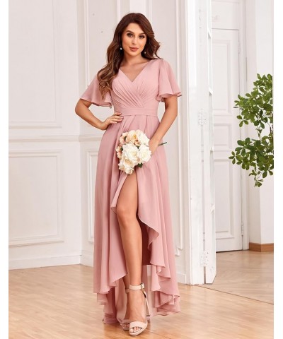 Women's Flutter Sleeve Bridesmaid Dresses with Pockets High Low Formal Dress Coral $30.23 Dresses