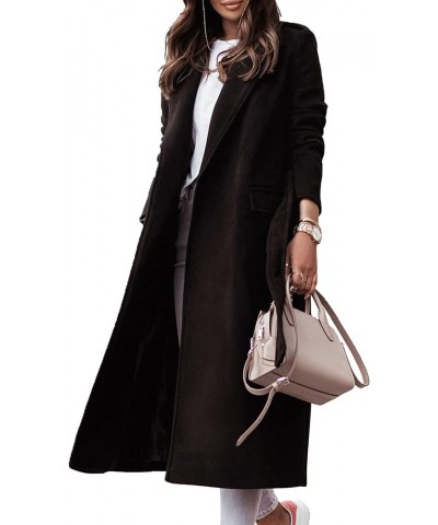 Womens Trench Coat Lapel Collar Open Front Belted Long Peacoat Jacket Fall Winter Windproof Overcoat Black $16.18 Coats