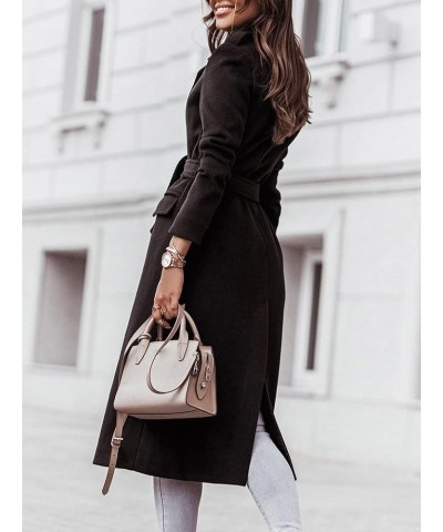 Womens Trench Coat Lapel Collar Open Front Belted Long Peacoat Jacket Fall Winter Windproof Overcoat Black $16.18 Coats