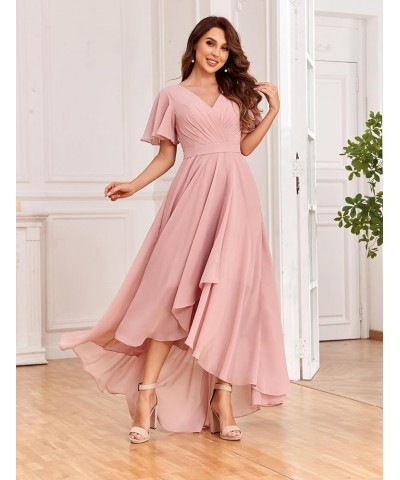 Women's Flutter Sleeve Bridesmaid Dresses with Pockets High Low Formal Dress Coral $30.23 Dresses