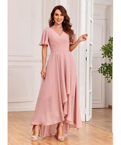 Women's Flutter Sleeve Bridesmaid Dresses with Pockets High Low Formal Dress Coral $30.23 Dresses