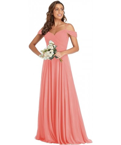 Off The Shoulder Chiffon Bridesmaid Dresses Long Spaghetti Straps A Line Formal Party Dress Coral $35.28 Dresses