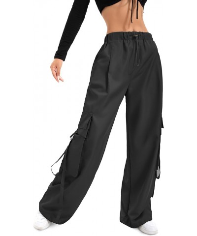 Baggy Cargo Joggers Pants Dressy Casual Silky Elastic Mid Waist Women Trousers Black $17.64 Pants