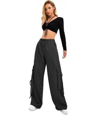 Baggy Cargo Joggers Pants Dressy Casual Silky Elastic Mid Waist Women Trousers Black $17.64 Pants