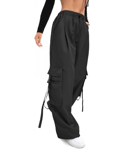 Baggy Cargo Joggers Pants Dressy Casual Silky Elastic Mid Waist Women Trousers Black $17.64 Pants