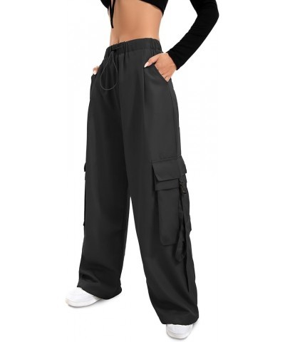 Baggy Cargo Joggers Pants Dressy Casual Silky Elastic Mid Waist Women Trousers Black $17.64 Pants