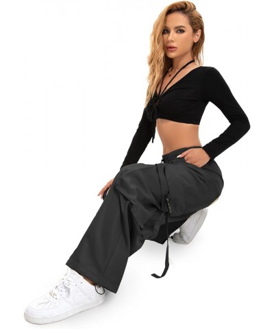 Baggy Cargo Joggers Pants Dressy Casual Silky Elastic Mid Waist Women Trousers Black $17.64 Pants