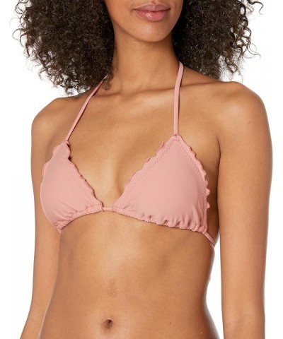 Women's Standard Solids Cosita Buena Wavey Triangle Bikini Top Swimwear Rosa $26.87 Swimsuits