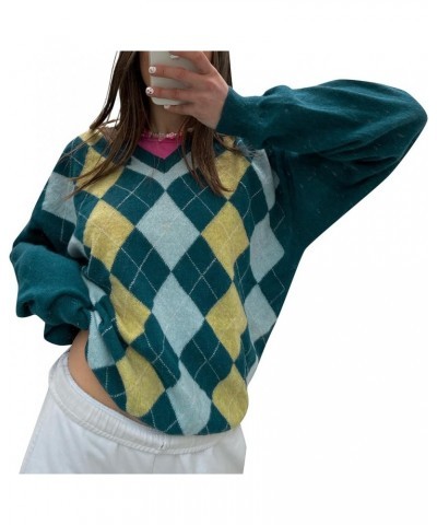 Women Argyle Plaid Sweater Pullover Sweet Preppy Style Autumn Winter Knitwear Sweater Vest Y2K Top E-Girl Vintage Sweater Lak...