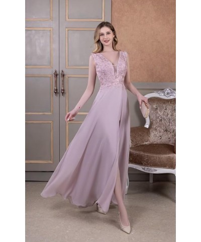 Chiffon Bridesmaid Dresses with Slit V-Neck Mother of Bride Dress Laces Applique Elegant A-line Formal Evening Dresses Silver...