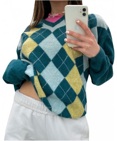 Women Argyle Plaid Sweater Pullover Sweet Preppy Style Autumn Winter Knitwear Sweater Vest Y2K Top E-Girl Vintage Sweater Lak...