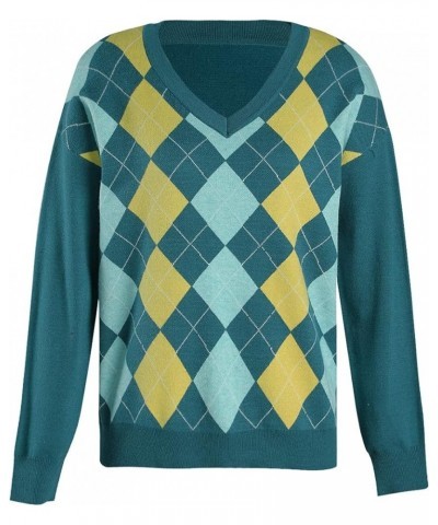 Women Argyle Plaid Sweater Pullover Sweet Preppy Style Autumn Winter Knitwear Sweater Vest Y2K Top E-Girl Vintage Sweater Lak...