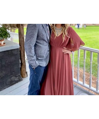 Ruffles Flutter Sleeve Chiffon Bridesmaid Dress Long V Neck Pleated Formal Dress for Women Wedding Guest Burnt Orange $24.39 ...