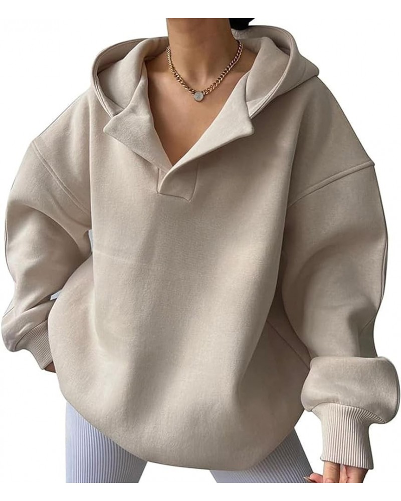 Hoodies for Women Oversized Pullover Sweatshirt Casual Button Down Shirt V Neck Dolman Sleeve Jumper Tops Apricot $10.56 Hood...