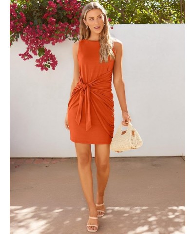 Women's Casual Sleeveless Bodycon Beach Tank Ruched Mini Dresses Orange $16.77 Dresses