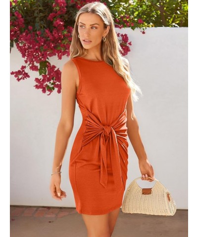 Women's Casual Sleeveless Bodycon Beach Tank Ruched Mini Dresses Orange $16.77 Dresses