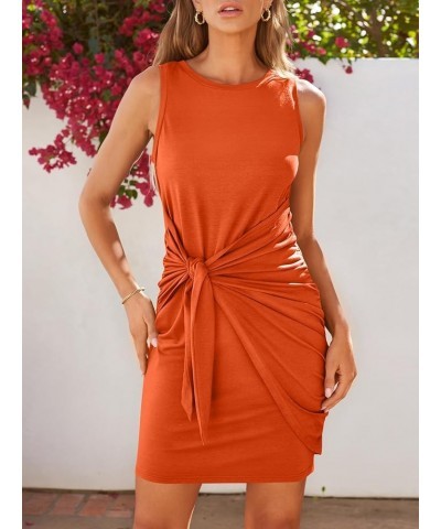 Women's Casual Sleeveless Bodycon Beach Tank Ruched Mini Dresses Orange $16.77 Dresses