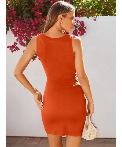 Women's Casual Sleeveless Bodycon Beach Tank Ruched Mini Dresses Orange $16.77 Dresses