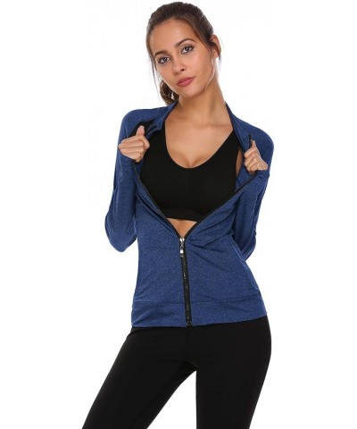 Women's Slim Fit Yoga Workout Jacket Full Zip Thumb Hole Pockets Track Outerwear S-XXL A-navy Blue $14.28 Jackets