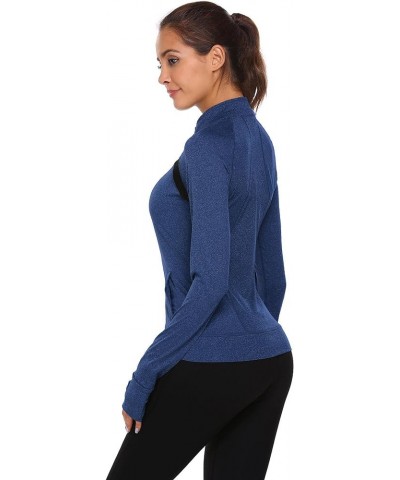 Women's Slim Fit Yoga Workout Jacket Full Zip Thumb Hole Pockets Track Outerwear S-XXL A-navy Blue $14.28 Jackets