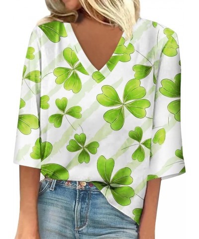 Saint Patricks Day Shirts Women 2024 Shamrock Lucky Tops Long Sleeve V Neck Cold Shoulder Dressy Tunic Blouses M4 F-light Gre...