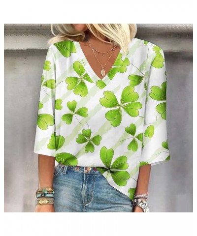 Saint Patricks Day Shirts Women 2024 Shamrock Lucky Tops Long Sleeve V Neck Cold Shoulder Dressy Tunic Blouses M4 F-light Gre...