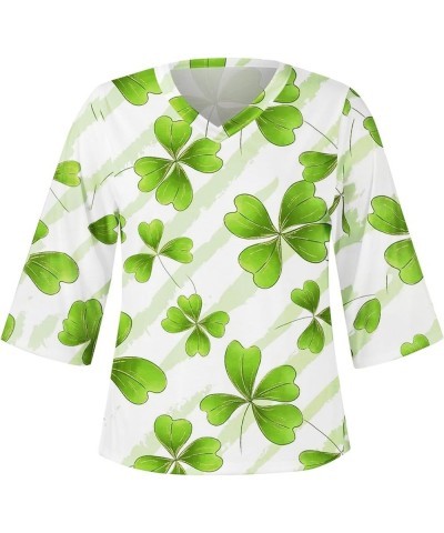 Saint Patricks Day Shirts Women 2024 Shamrock Lucky Tops Long Sleeve V Neck Cold Shoulder Dressy Tunic Blouses M4 F-light Gre...