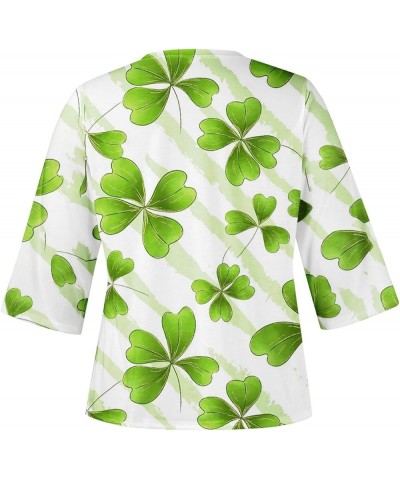 Saint Patricks Day Shirts Women 2024 Shamrock Lucky Tops Long Sleeve V Neck Cold Shoulder Dressy Tunic Blouses M4 F-light Gre...