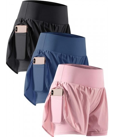 2 in 1 Women's Workout Shorts for Athletic Gym Running Shorts with Phone Pockets 3 Pack: 06 Black & Navy Blue & Pink $27.35 A...