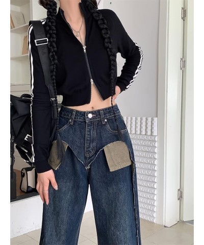 High Waist Baggy Jeans for Women Straight Wide Leg Y2K Streetwear Loose Boyfriend Wide Leg Pants Girls Y2K Jenas C dark Blue ...