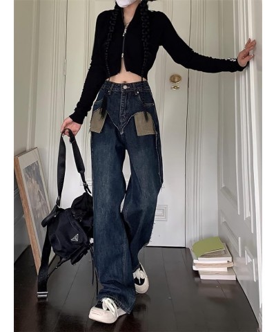 High Waist Baggy Jeans for Women Straight Wide Leg Y2K Streetwear Loose Boyfriend Wide Leg Pants Girls Y2K Jenas C dark Blue ...