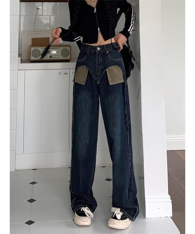 High Waist Baggy Jeans for Women Straight Wide Leg Y2K Streetwear Loose Boyfriend Wide Leg Pants Girls Y2K Jenas C dark Blue ...