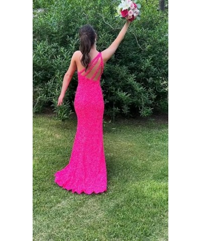 Sequin Prom Dresses 2024 One Shoulder Mermaid Evening Gowns Slit Long Formal Party Dresses Purple $35.52 Dresses