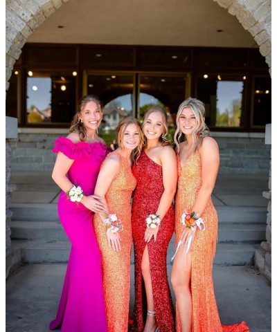 Sequin Prom Dresses 2024 One Shoulder Mermaid Evening Gowns Slit Long Formal Party Dresses Purple $35.52 Dresses