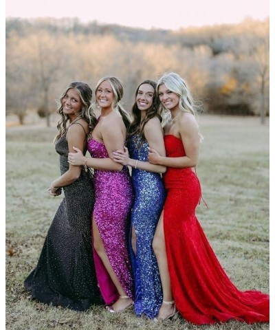 Sequin Prom Dresses 2024 One Shoulder Mermaid Evening Gowns Slit Long Formal Party Dresses Purple $35.52 Dresses