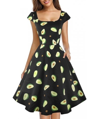 Women's Cocktail Party Dress Cap Sleeve 1950 Retro Swing Dress with Pockets Z-black Avocado $14.35 Dresses