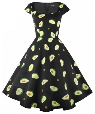 Women's Cocktail Party Dress Cap Sleeve 1950 Retro Swing Dress with Pockets Z-black Avocado $14.35 Dresses