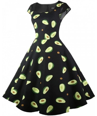 Women's Cocktail Party Dress Cap Sleeve 1950 Retro Swing Dress with Pockets Z-black Avocado $14.35 Dresses